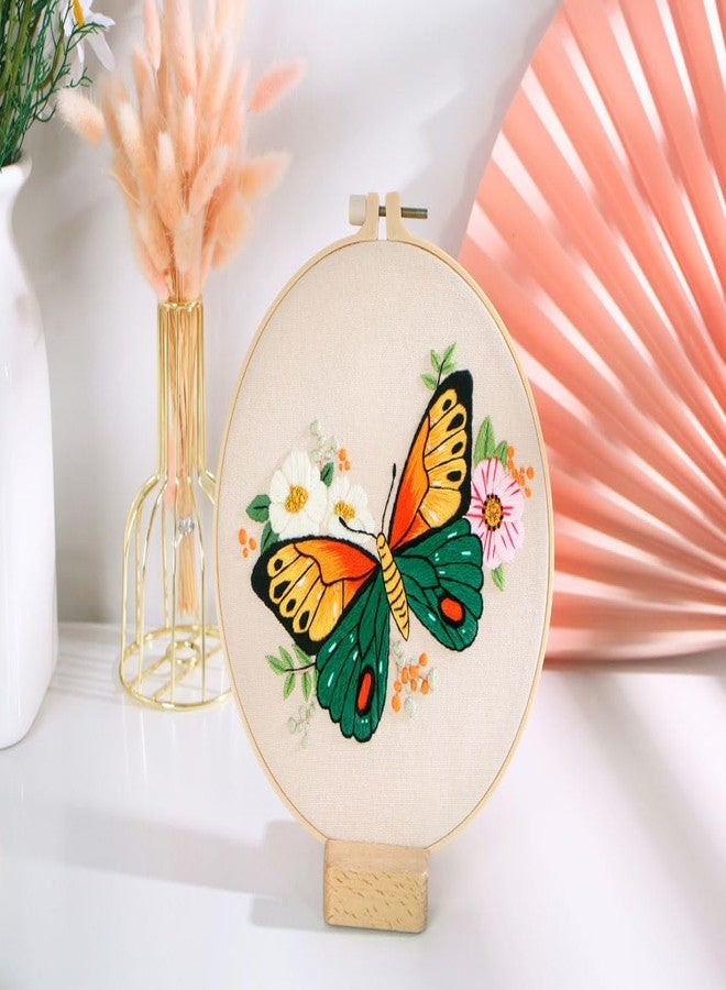 TOPPROSPER Butterfly Embroidery Material Cross Stitch, Hand Embroidery Beginner DIY Set, Including Floral Patterns, Embroidery Rings, Thread and Needle (Green) - Image 2